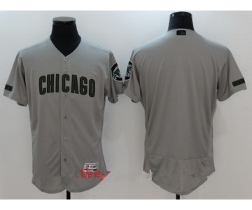 Men's Chicago Cubs Blank Gray With Green Memorial Day Stitched MLB Majestic Flex Base Jersey