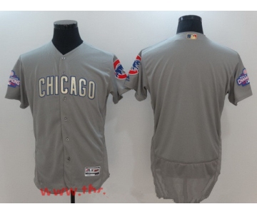 Men's Chicago Cubs Blank Gray World Series Champions Gold Stitched MLB Majestic 2017 Flex Base Jersey