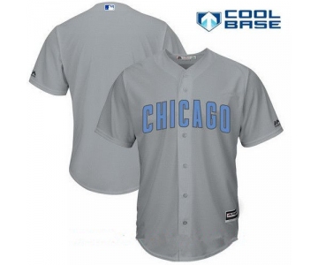 Men's Chicago Cubs Blank Gray with Baby Blue Father's Day Stitched MLB Majestic Cool Base Jersey