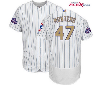 Men's Majestic Chicago Cubs #47 Miguel Montero White World Series Champions Gold Stitched MLB Majestic 2017 Flex Base Jersey