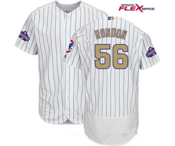 Men's Majestic Chicago Cubs #56 Hector Rondon White World Series Champions Gold Stitched MLB Majestic 2017 Flex Base Jersey