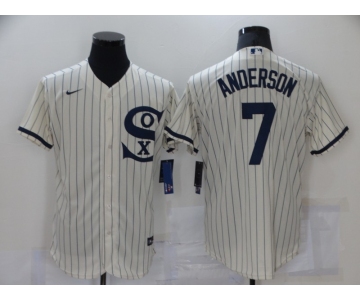 Men's Chicago White Sox #7 Tim Anderson 2021 Cream Navy Field of Dreams Name Flex Base Stitched Jersey