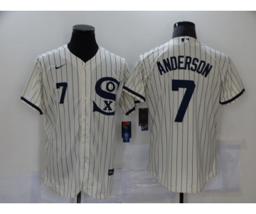 Men's Chicago White Sox #7 Tim Anderson 2021 Cream Navy Field of Dreams Number Flex Base Stitched Jersey