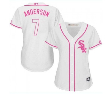 White Sox #7 Tim Anderson White Pink Fashion Women's Stitched Baseball Jersey