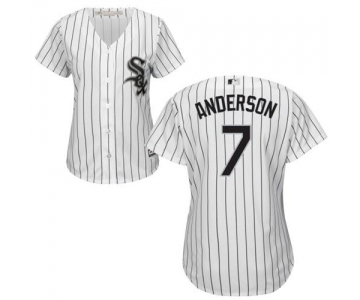 White Sox #7 Tim Anderson White(Black Strip) Home Women's Stitched Baseball Jersey