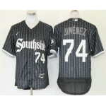 Men's Chicago White Sox #74 Eloy Jimenez Black 2021 City Connect Stitched MLB Flex Base Nike Jersey