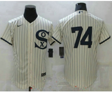 Men's chicago white sox #74 eloy jimenez 2021 cream navy field of dreams flex base stitched jersey