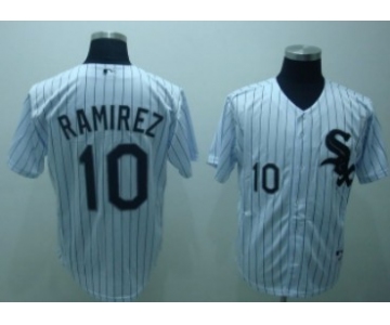 Chicago White Sox #10 Alexei Ramirez White With Black Pinstripe Jersey