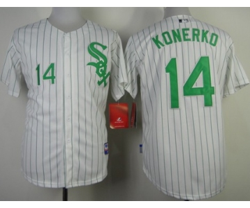 Chicago White Sox #14 Paul Konerko White With Green Pinstripe Jersey