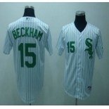 Chicago White Sox #15 Gordon Beckham White With Green Pinstripe Jersey