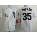 Chicago White Sox #35 Frank Thomas White With Black Pinstripe 75TH Patch Jersey