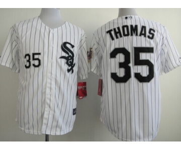 Chicago White Sox #35 Frank Thomas White With Black Pinstripe 75TH Patch Jersey