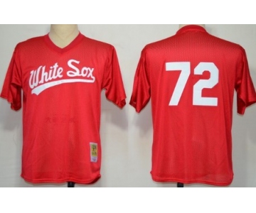Chicago White Sox #72 Carlton Fisk 1990 Mesh BP Red Throwback Jersey