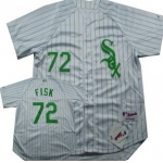 Chicago White Sox #72 Carlton Fisk White With Green Pinstripe Jersey