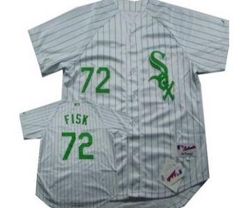 Chicago White Sox #72 Carlton Fisk White With Green Pinstripe Jersey