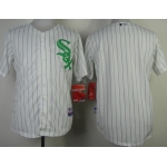 Chicago White Sox Blank White With Green Pinstripe Jersey
