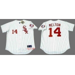 Men's Chicago White Sox #14 Bill Melton White with Red Pinstirpe Button 1970 Throwback Jersey By Mitchell & Ness