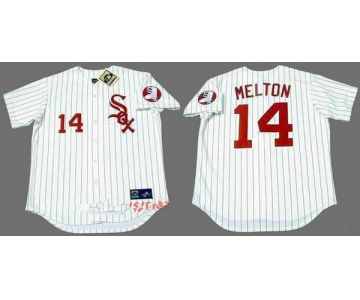 Men's Chicago White Sox #14 Bill Melton White with Red Pinstirpe Button 1970 Throwback Jersey By Mitchell & Ness