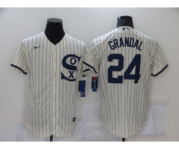 Men's Chicago White Sox #24 Yasmani Grandal 2021 Cream Navy Field of Dreams Name Flex Base Stitched Jersey