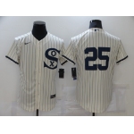 Men's Chicago White Sox #25 Andrew Vaughn 2021 Cream Navy Field of Dreams Flex Base Stitched Jersey