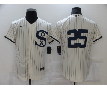Men's Chicago White Sox #25 Andrew Vaughn 2021 Cream Navy Field of Dreams Flex Base Stitched Jersey