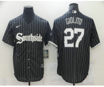 Men's Chicago White Sox #27 Lucas Giolito Black 2021 City Connect Stitched MLB Cool Base Nike Jersey