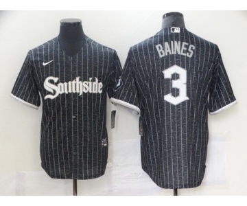 Men's Chicago White Sox #3 Harold Baines Black 2021 City Connect Stitched MLB Cool Base Nike Jersey
