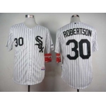 Men's Chicago White Sox #30 David Robertson White With Black Pinstripe Jersey