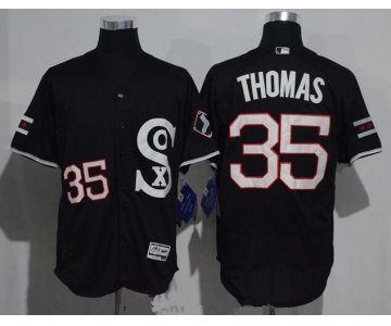 Men's Chicago White Sox #35 Frank Thomas Black Retro Stitched MLB 2016 Majestic Flex Base Jersey