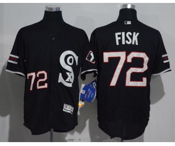Men's Chicago White Sox #72 Carlton Fisk Black Retro Stitched MLB 2016 Majestic Flex Base Jersey