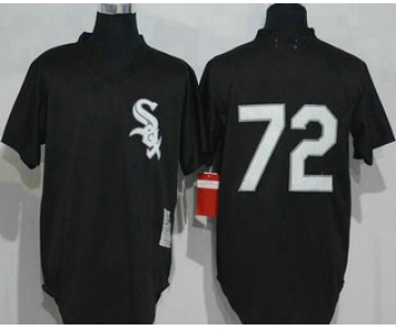 Men's Chicago White Sox #72 Carlton Fisk Black Stitched MLB Cooperstown Mesh Batting Practice Jersey By Mitchell & Ness