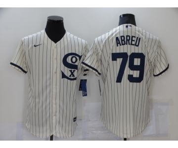 Men's Chicago White Sox #79 Jose Abreu 2021 Cream Navy Field of Dreams Name Flex Base Stitched Jersey