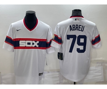 Men's Chicago White Sox #79 Jose Abreu White Pullover Stitched Throwback Cool Base Nike Jersey