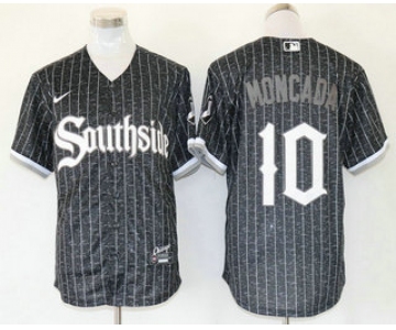 Men's Chicago White Sox #10 Yoan Moncada Black 2021 City Connect Stitched MLB Cool Base Nike Jersey