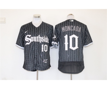 Men's Chicago White Sox #10 Yoan Moncada Black 2021 City Connect Stitched MLB Flex Base Nike Jersey