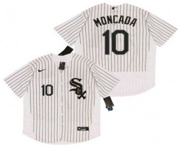 Men's Chicago White Sox #10 Yoan Moncada White Pinstripe Stitched MLB Flex Base Nike Jersey