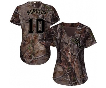 White Sox #10 Yoan Moncada Camo Realtree Collection Cool Base Women's Stitched Baseball Jersey