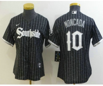 Women's Chicago White Sox #10 Yoan Moncada Black 2021 City Connect Stitched MLB Cool Base Nike Jersey