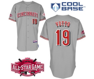 Cincinnati Reds #19 Joey Votto 2015 All-Star Patch Gray Jersey