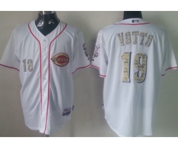 Cincinnati Reds #19 Joey Votto White With Camo Jersey