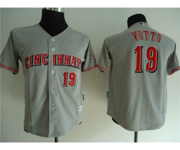 Reds #19 Joey Votto Grey Cool Base Stitched Youth Baseball Jersey