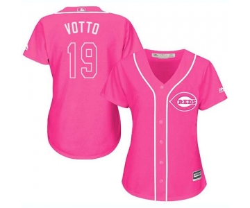 Reds #19 Joey Votto Pink Fashion Women's Stitched Baseball Jersey