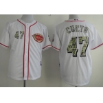 Cincinnati Reds #47 Johnny Cueto White With Camo Jersey