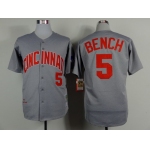 Cincinnati Reds #5 Johnny Bench 1969 Gray Wool Button Throwback Jersey