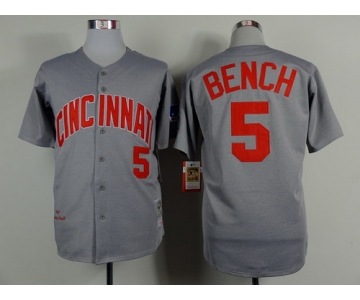 Cincinnati Reds #5 Johnny Bench 1969 Gray Wool Button Throwback Jersey