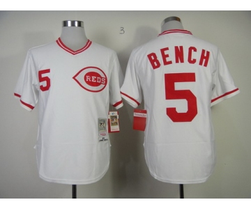 Cincinnati Reds #5 Johnny Bench 1975 White Throwback jersey
