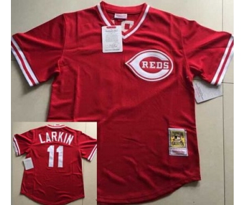 Men's Cincinnati Reds #11 Barry Larkin Mesh BP Red Throwback Jersey