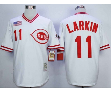 Men's Cincinnati Reds #11 Barry Larkin White 1990 Throwback Jersey