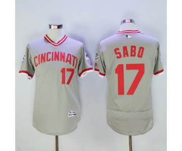 Men's Cincinnati Reds #17 Chris Sabo Retired Gray Pullover 2016 Flexbase Majestic Baseball Jersey