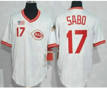 Men's Cincinnati Reds #17 Chris Sabo White Pullover Throwback Jersey By Mitchell & Ness